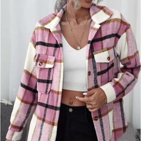 New flannel pink button down jacket or top - Picture 6 of 7